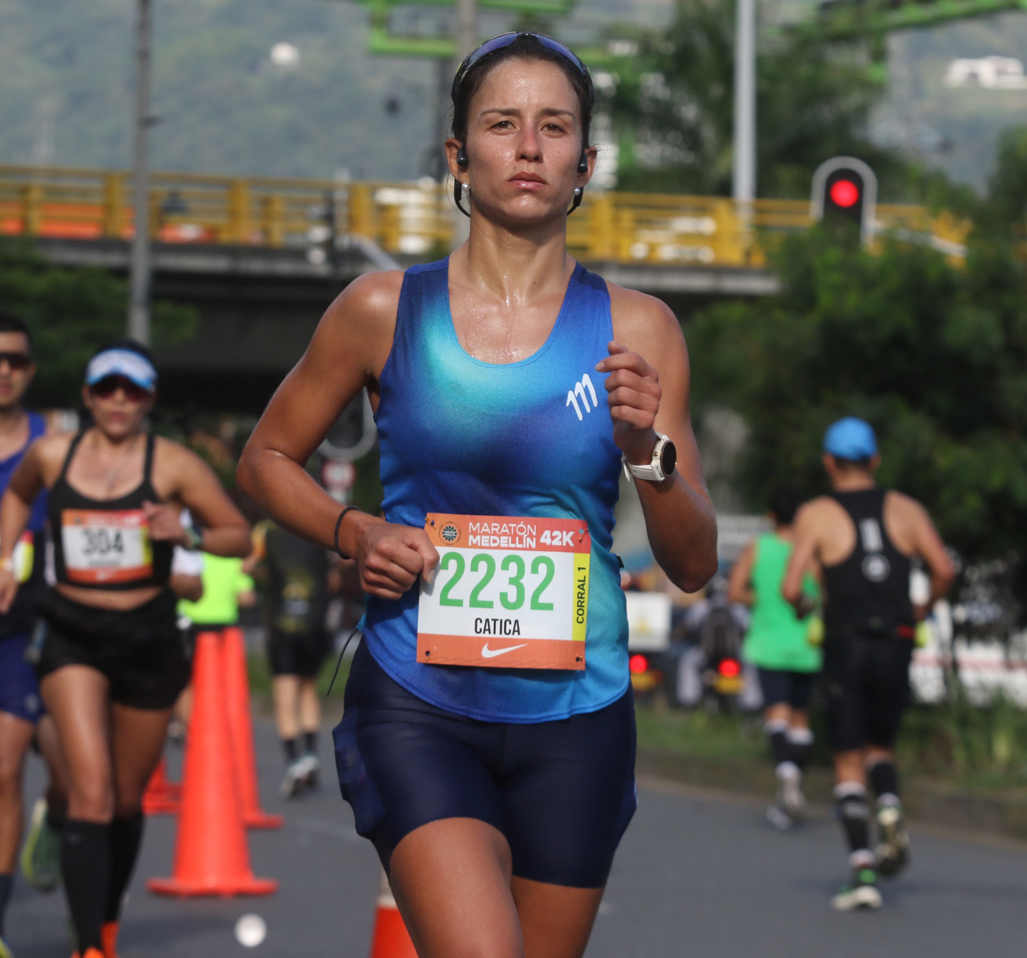 Licra de running racer navy de mujer sin costura